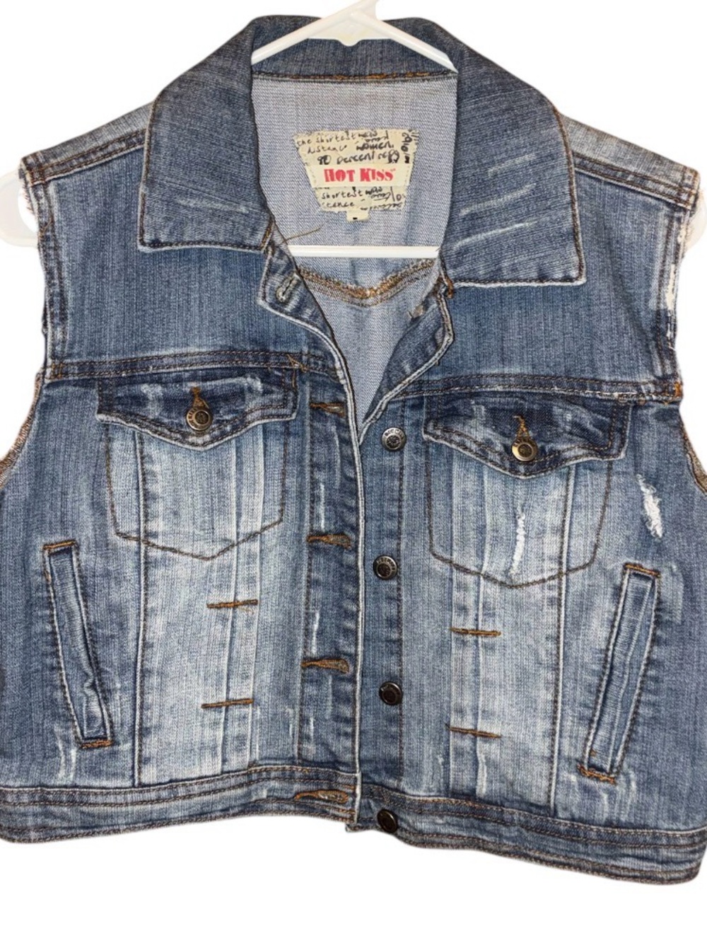 Hot Kiss Womens Blue Denim Vest L Crop Top